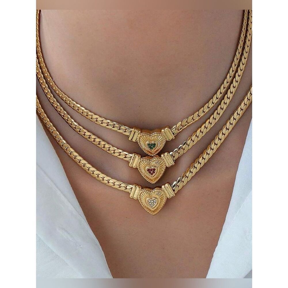 Red Heart Pendant Chain Necklace A2000
